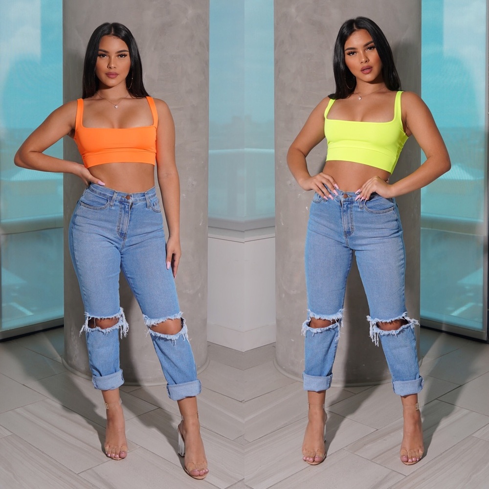 Medium Stone Ripped Knee Cuffed Jeans